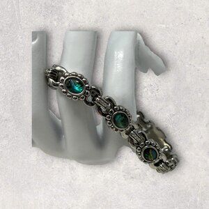 Silvertone Bracelet Faux Australian Opal‎ Stations 7"
